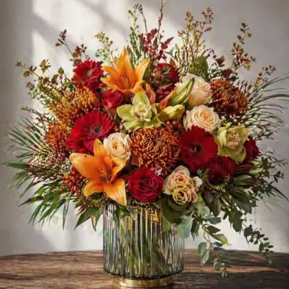 red rose and gerbera arrangement