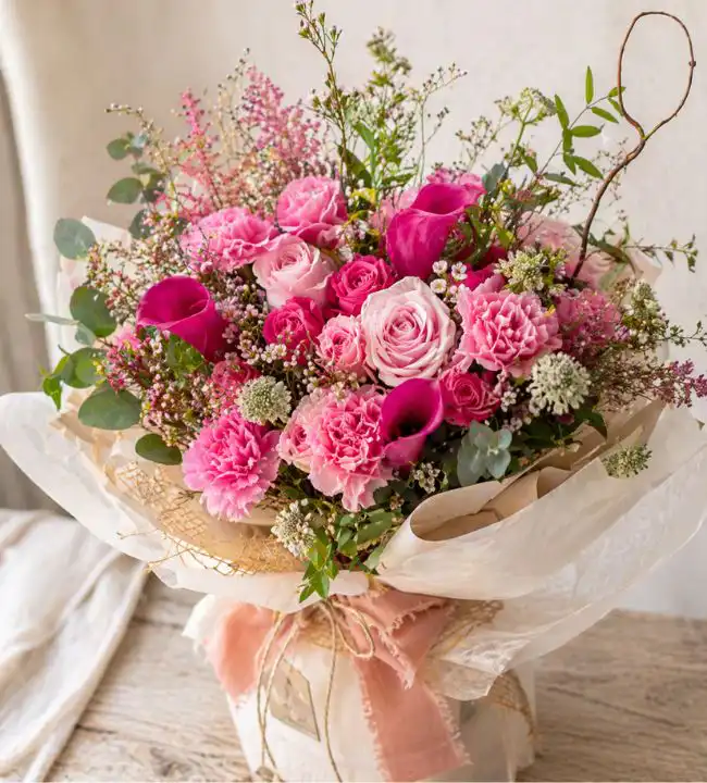 The Blushing Romance Bouquet 1 roses and carnation bouquet