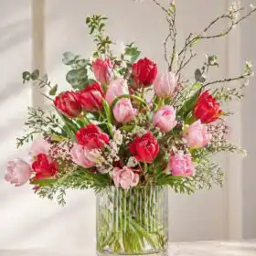 Vibrant Pink and Red Tulip Bouquet (Vase Ready)