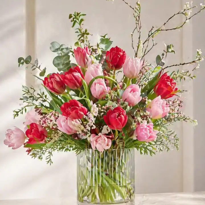 Vibrant Pink and Red Tulip Bouquet (Vase Ready) 1 Pink and Red Tulips Bouquet