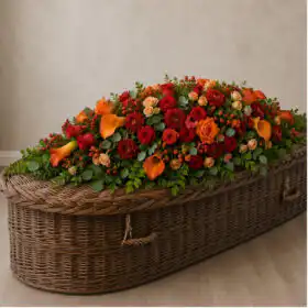 Red And Orange Mixed Casket Spray