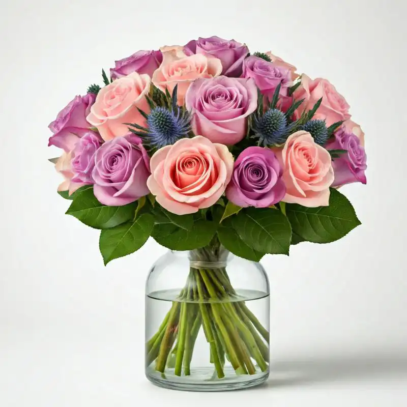 Elegant Pink Rose & Thistle Bouquet 2 Elegant Pink Rose & Thistle Bouquet - Image 2