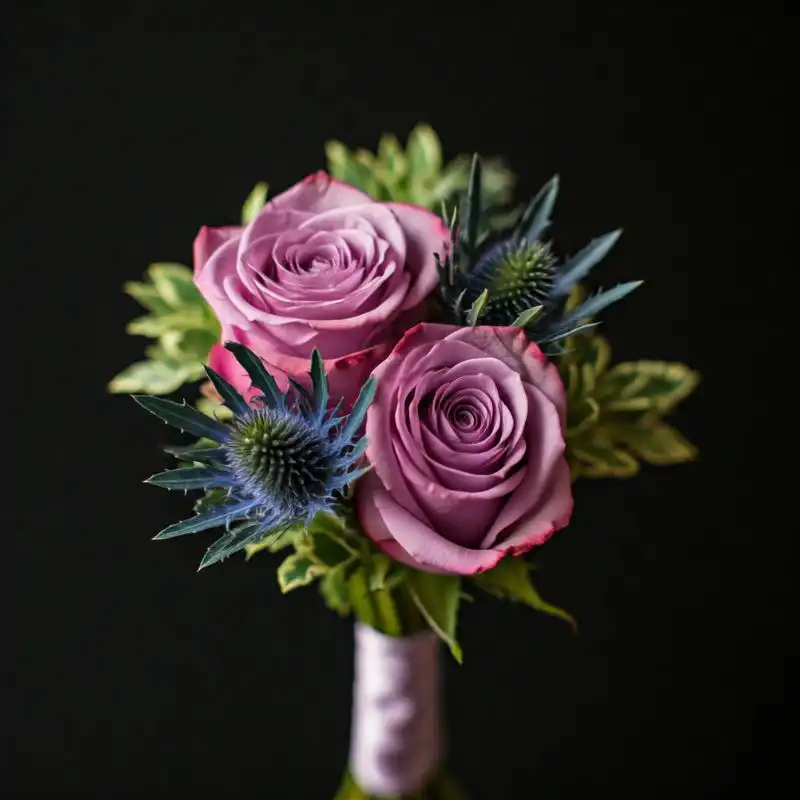 Elegant Pink Rose & Thistle Bouquet 3 Elegant Pink Rose & Thistle Bouquet - Image 3