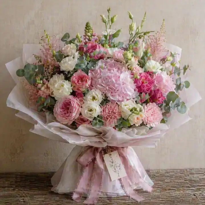Pink Hydrangea & Velvet Rose Luxe Bouquet 1 pink hydrangea and rose bouquet