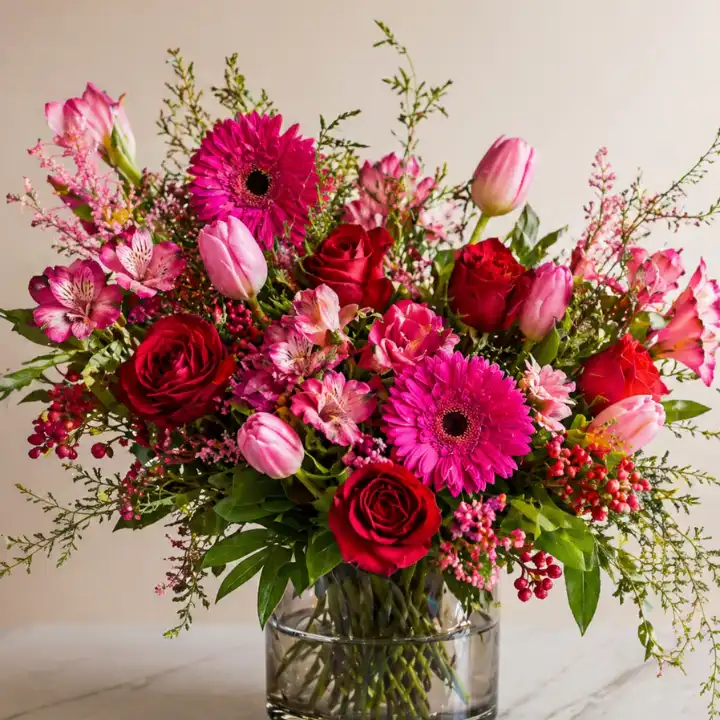 Radiant Romance Gerbera and Roses Bouquet 1 pink tulips and roses bouquet