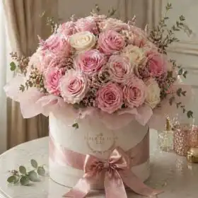 Luxury Pink Roses in Premium Hatbox