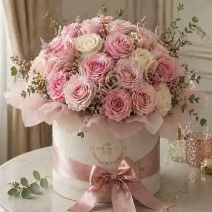 pink roses in box