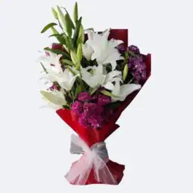 Pure Elegance White Lily & Royal Purple Bouquet