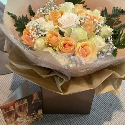 Graceful Peach & Ivory Rose Luxe Bouquet 2 Graceful Peach & Ivory Rose Luxe Bouquet - Image 2