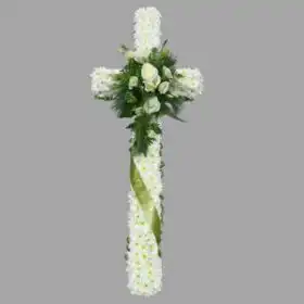 Classic White Sympathy Floral Cross for Funerals