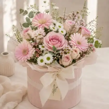 Gerbera and Rose Hat Box