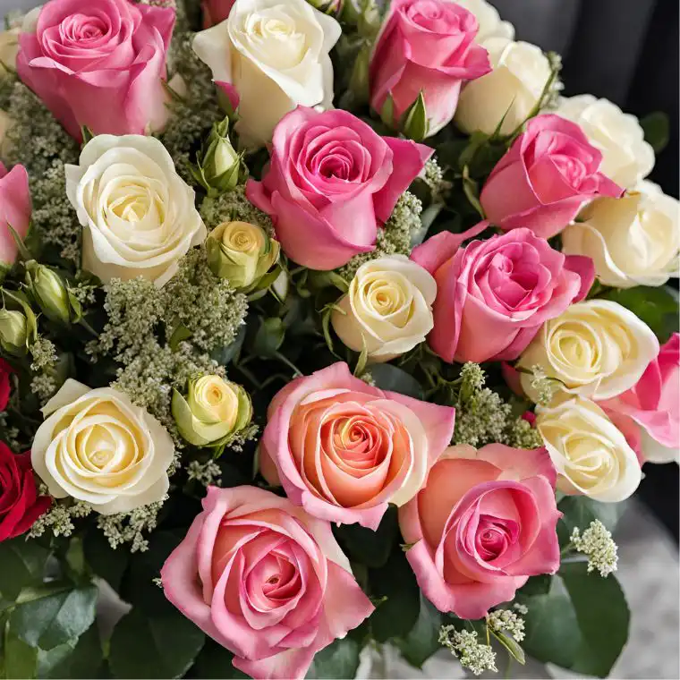 Luxury Pink and White Roses Bouquet 3 Pink and White Roses for Women’s Day Premium Flower – Next Day UK Delivery