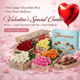 Special Valentine’s Combo – 12 Roses + Free Large Chocolate Box & Free Heart Balloon