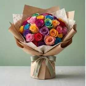 Hand-Tied Luxury Bouquet of Rainbow Roses