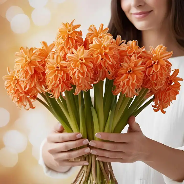 Orange Hyacinth flowers bouquet 3 Stunning Orange Hyacinth Mother's Day Flowers Bouquet - Fresh & Fragrant