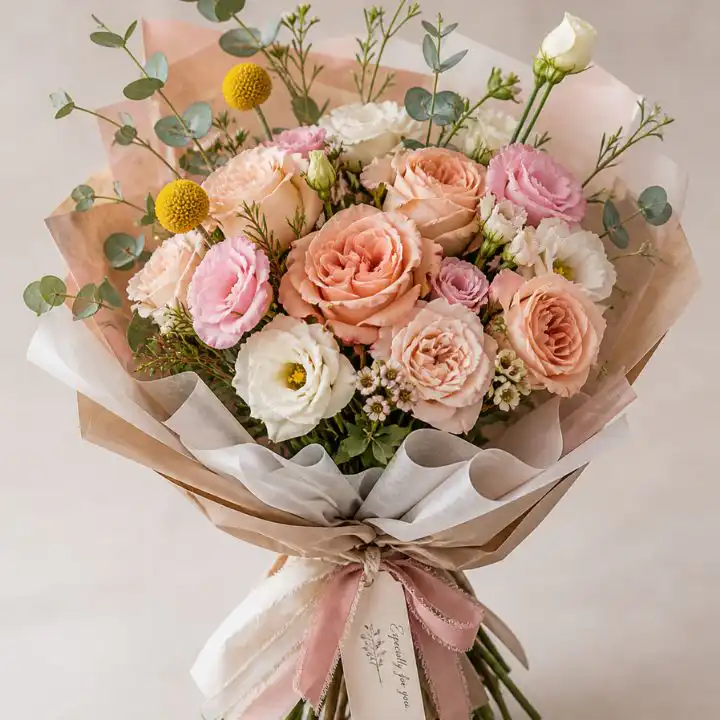 The Romantic Garden Bouquet: Roses & Lisianthus 1 Lisianthus and Rose Bouquet