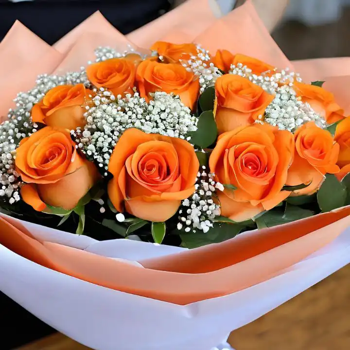 Radiant Orange Rose Luxury Bouquet 3 Orange Rose Flower Bouquet for Mother's Day UK - Elegant and Fresh Roses Delivered Nationwide