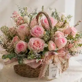 Pink Rose Arrangement in Basket