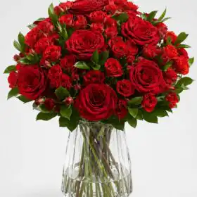 Deep Red Roses Bouquet Flowers In Vase