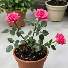 Pink Rose Plant in Terracotta Pot