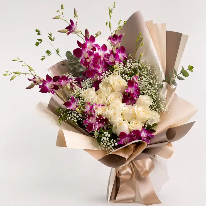 White Roses and Purple Orchid Bouquet 1 White Roses and Purple Orchid Bouquet
