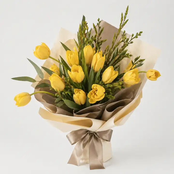 Vibrant Yellow Tulips and Mimosa Hand-Tied Bouquet 1 Yellow Tulips Bouquet