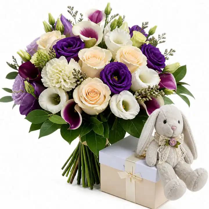 Royal Peach Rose, Lisianthus & Calla Lily Hand-Tied Bouquet 1 bouquet with roses and calla lilies