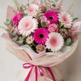 White and Pink Gerbera Daisy Bouquet
