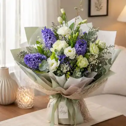 Lisianthus, Hyacinth, and Rose Bouquet
