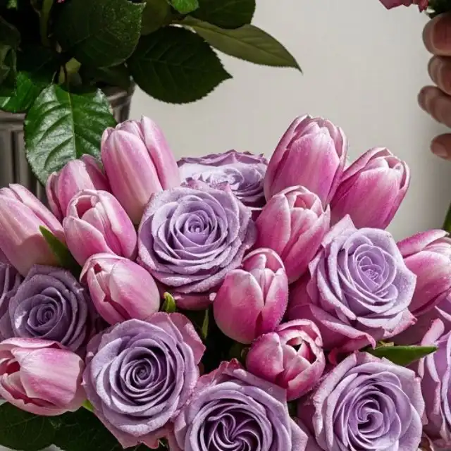 Lilac Rose & Pink Tulip Bliss Bouquet 2 lilac bouquet rose , lilac rose bouquet , lilac and rose bouquet ,