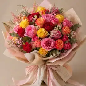 Vibrant Pink & Red Rose Bouquet