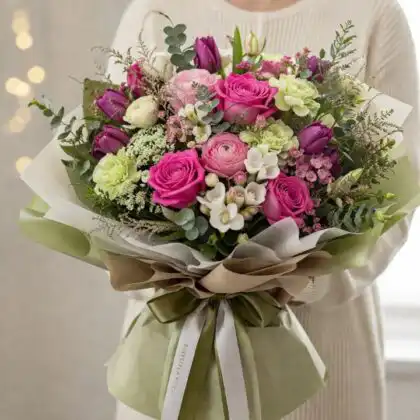 pink carnation and rose bouquet