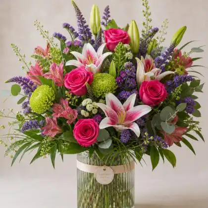 roses and lilies vase