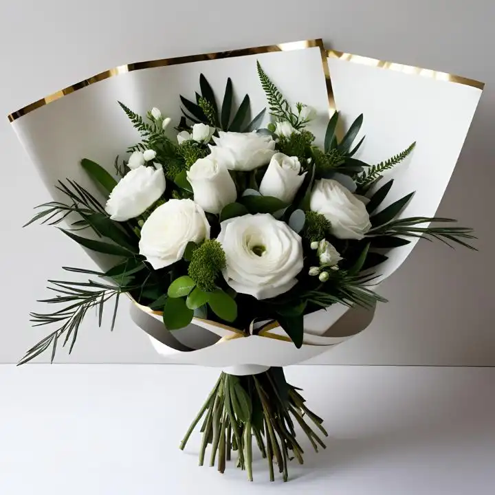 White Rose and Gerbera Bouquet 2 White Rose and Gerbera Bouquet arranged with fresh, hand-tied blooms