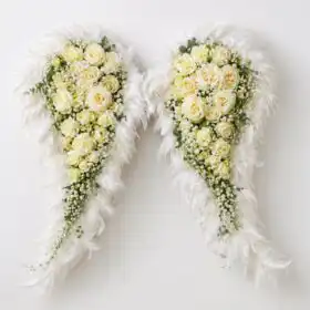 White Rose and Gypsophila Angel Wings Funeral Flowers