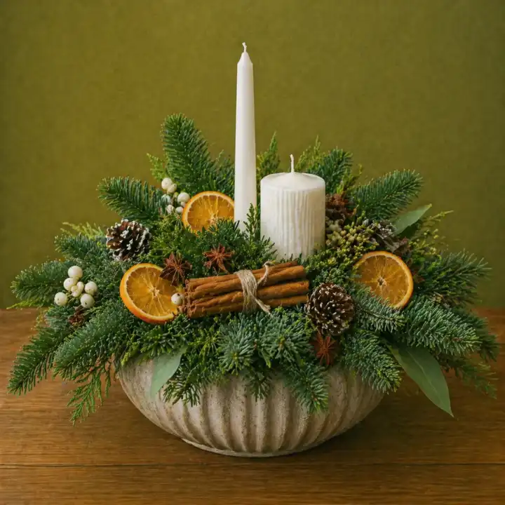 Christmas candle table centrepiece 1 Christmas candle table centrepiece