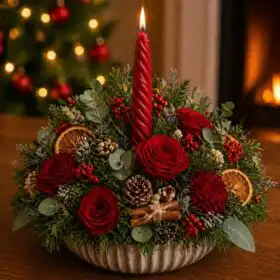 Christmas cracker floral candle arrangement