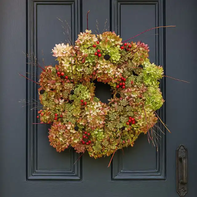 Luxury Christmas Wreaths For Front Door 1 A beautifully natural luxury Christmas wreath for a front door, made from dried hydrangea flowers, red berries, and delicate twigs, hanging on a dark gray door. Luxury Christmas Wreaths For Front Door for sales