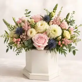 In Loving Memory Flower Vase with Blush Rose and Thistle