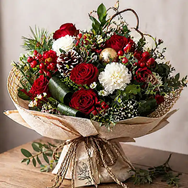 Red Christmas Flower Bouquet Delivery 1 Red Christmas Flower Bouquet