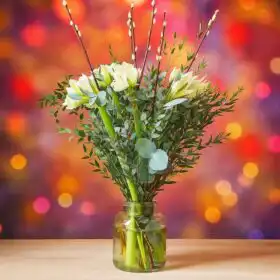 White Amaryllis Bouquet with vase