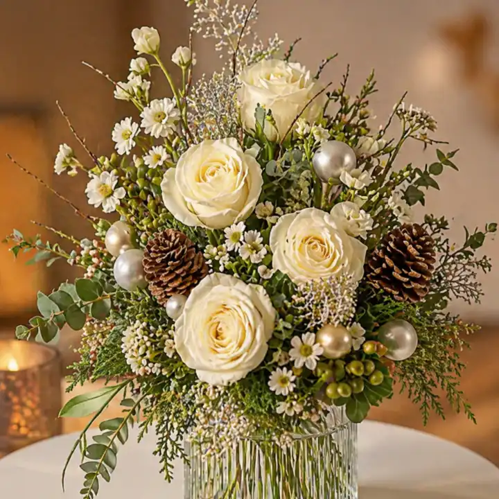 Table Flowers Christmas in a Vase 1 Table Flowers Christmas