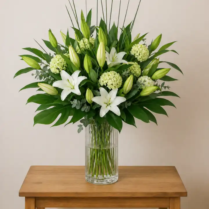 Elegant White Lilies in a Vase with Fresh Hydrangeas 1 White Lilies in a Vase