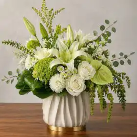 White Sympathy Flowers in Cube with Lily and Rose