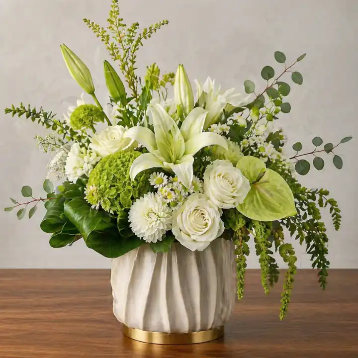 White Sympathy Flowers in Cube with Lily and Rose 1 White Sympathy Flowers