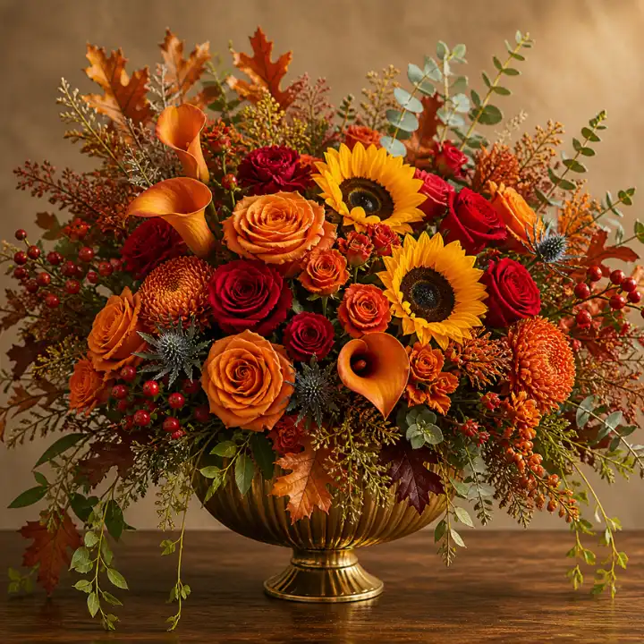 Rustic Orange & Red Roses Autumn Bouquet 1 orange and red roses bouquet