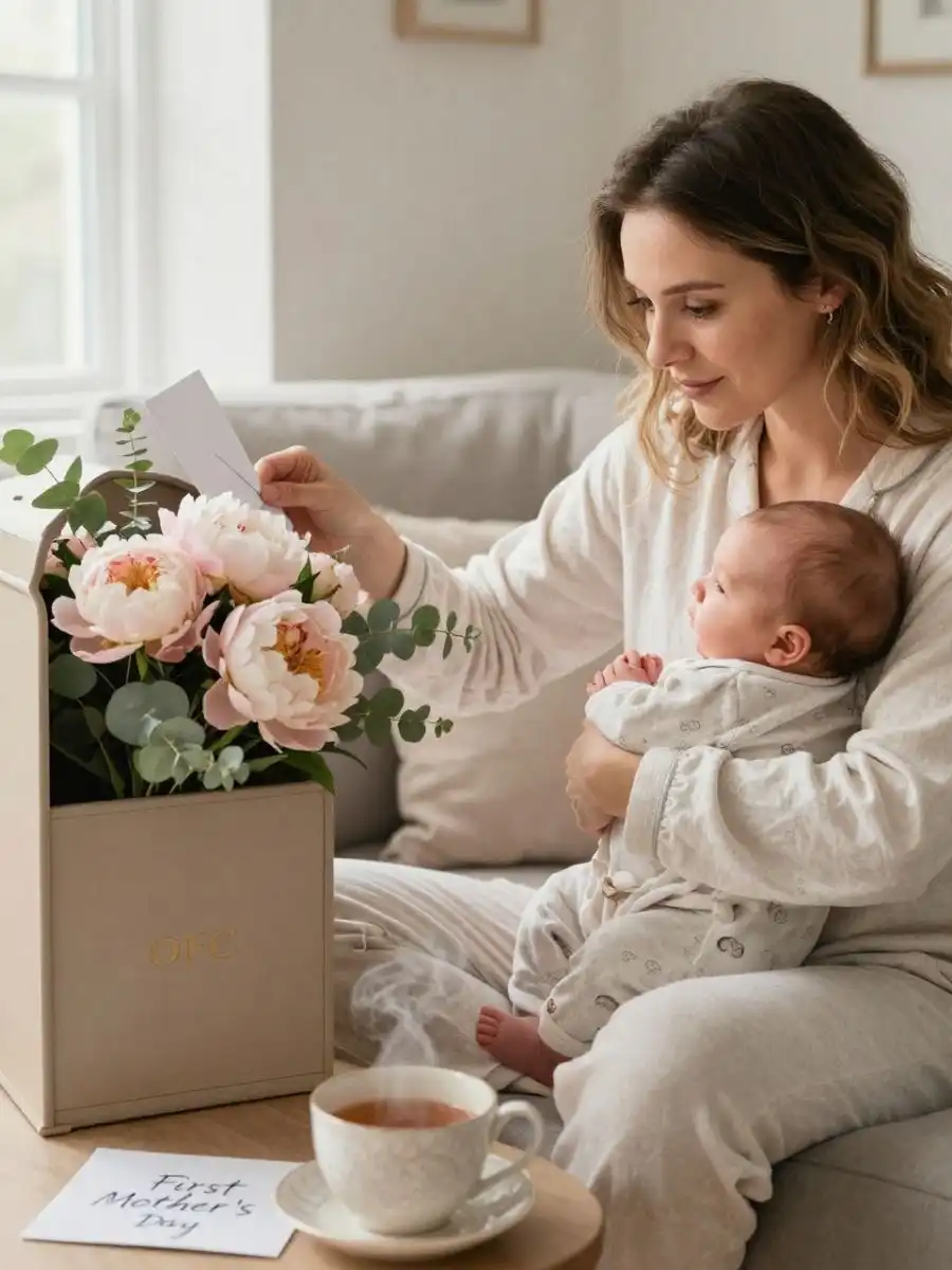 Best Mother's Day gifts: New mum with peony bouquet