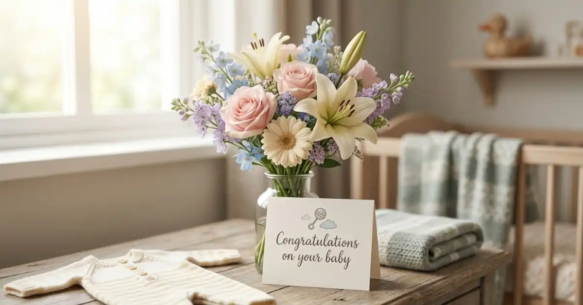 Soft pastel roses lilies daisies new baby flowers bouquet UK