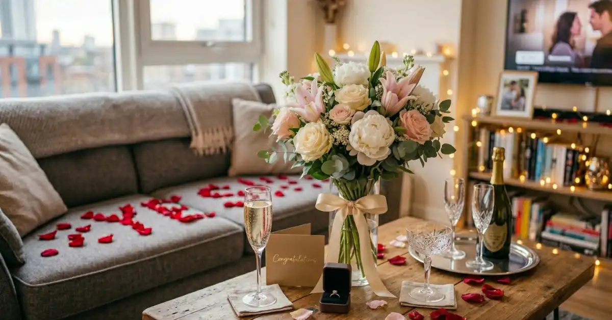 Pastel roses peonies lilies engagement congratulations flowers bouquet UK
