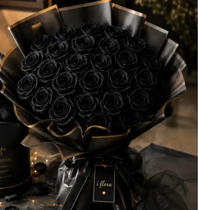 Stunning Dark Elegance Black Roses Bouquet 4 24 Black Roses Bouquet